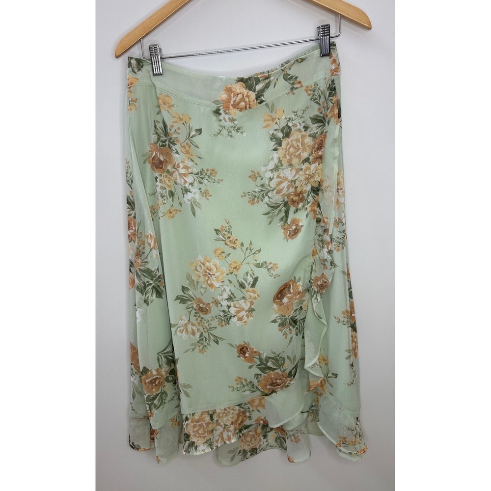 NWT Christopher Banks Floral Ruffle Midi Skirt Boho Cottage Coquette CJ Banks M - Picture 2 of 10